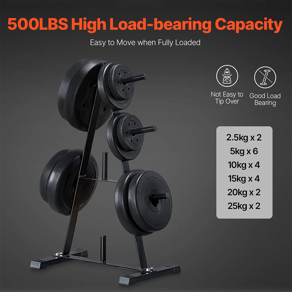1-inch weight plate storage rack with 500 lbs load capacity for gym organization