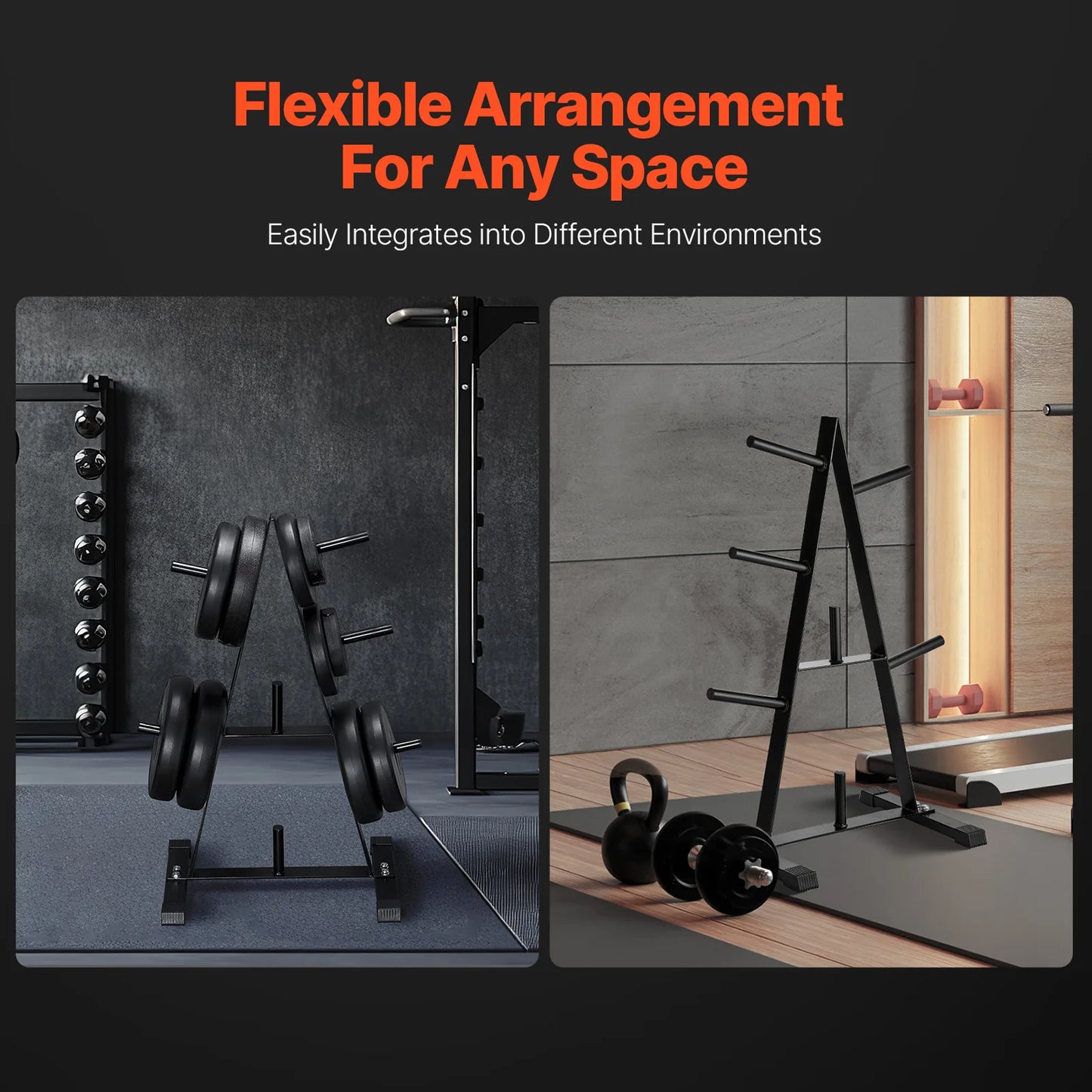 Space-saving weight plate rack for 1-inch plates with 500-pound capacity