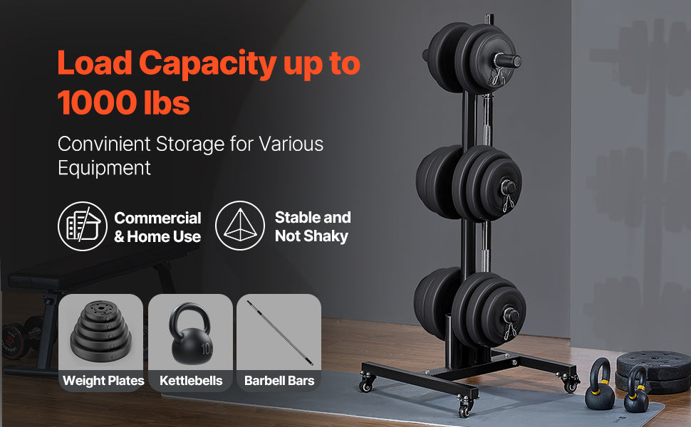 Sturdy moveable barbell rack with 1000 lbs load limit for organized home gym storage