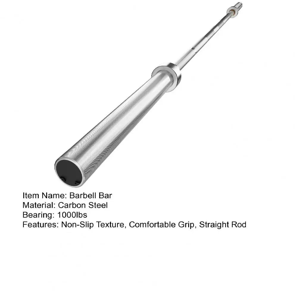 Heavy-duty competition barbell made of steel, ideal for strength training.