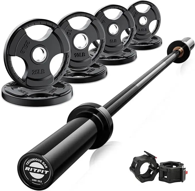 4ft upgraded outdoor barbell set with 85lb weight plates for strength training