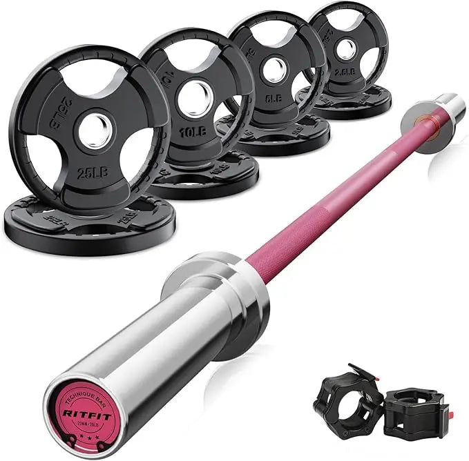 Heavy-duty 4ft barbell with 85-pound plates, perfect for outdoor workouts