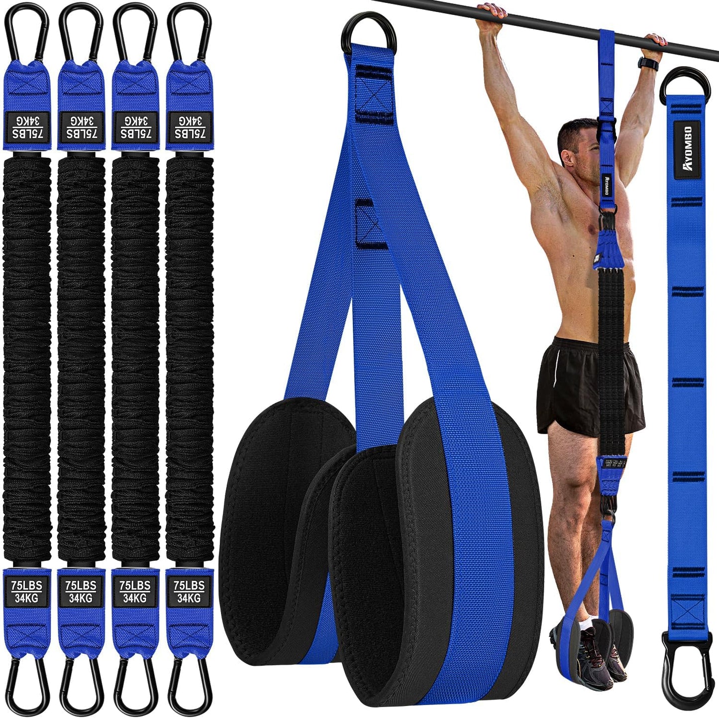 Blue-resistance 5-piece pull-up assist band set for home and gym use