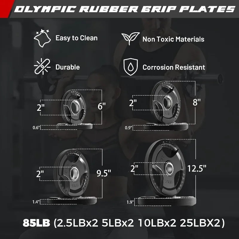 Upgraded outdoor barbell set with strong 4ft bar and 85 lbs of total weight.
