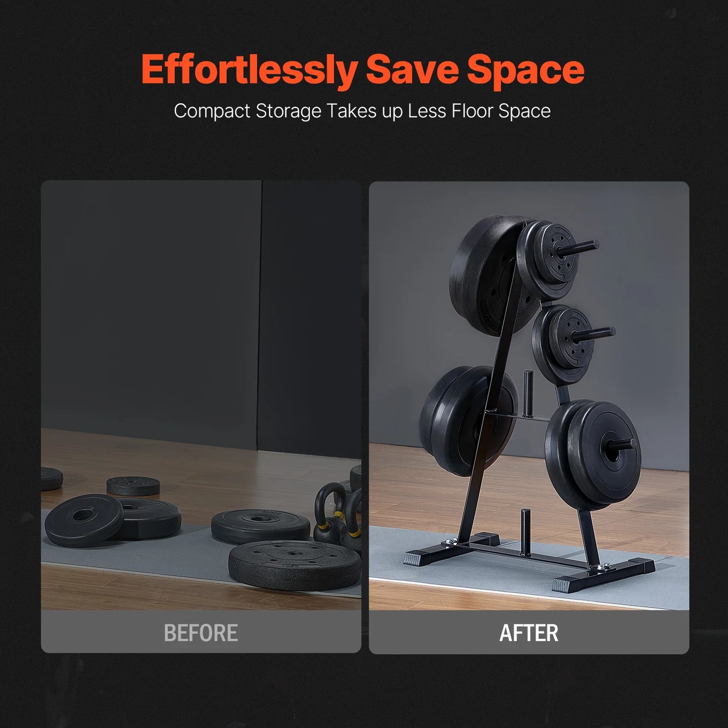 Heavy-duty plate rack for 1-inch weights with 500 lb weight holding capacity.