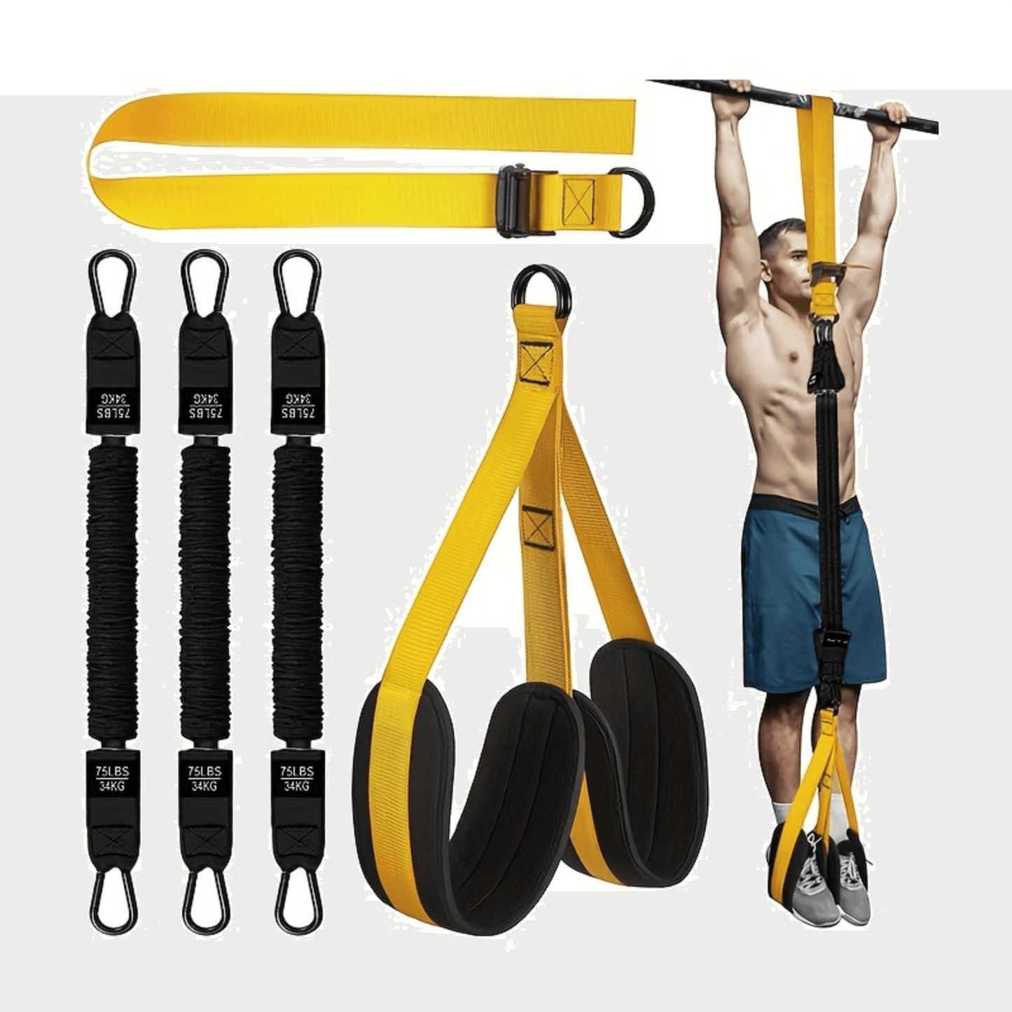 Complete pull-up band set with 5 resistance levels for fitness training