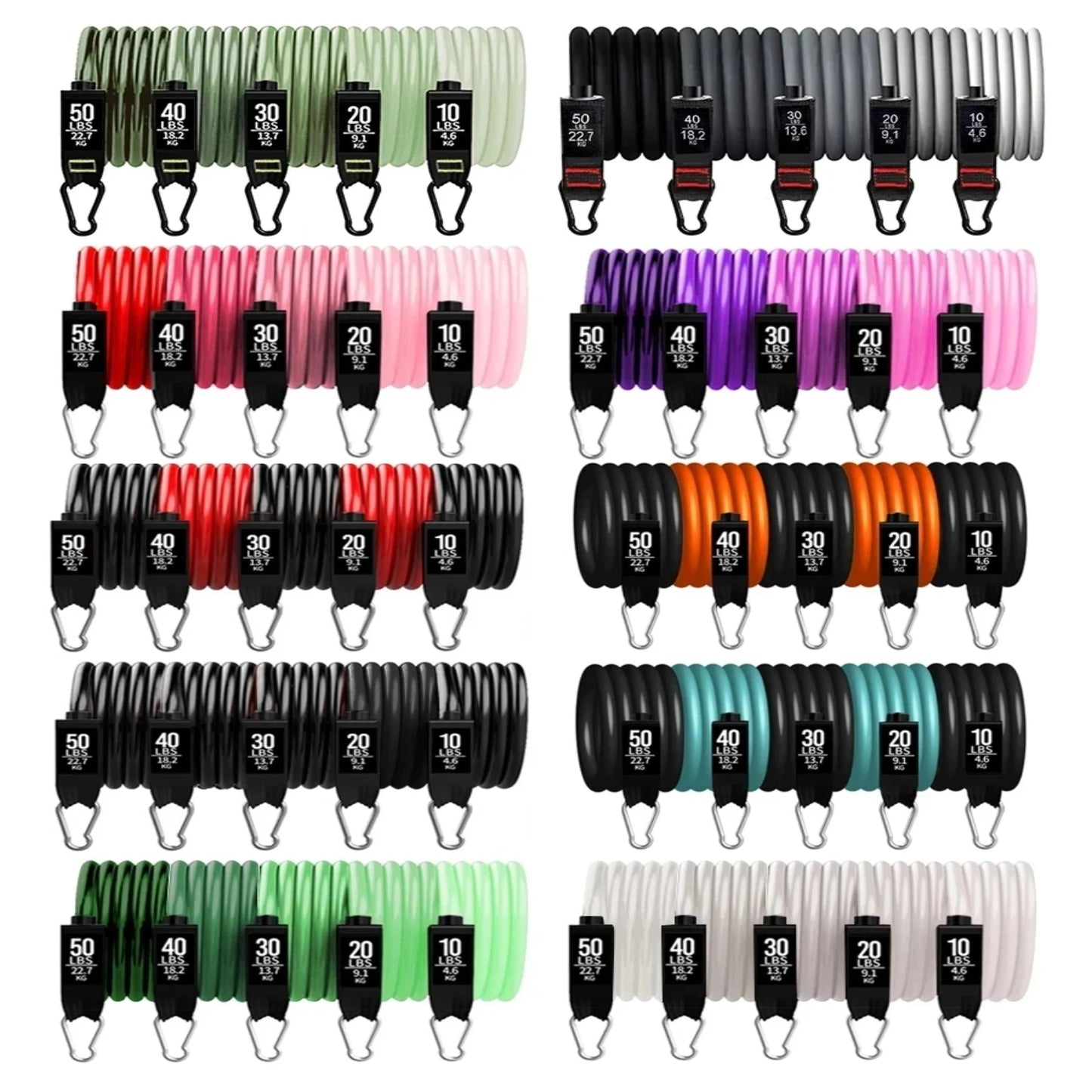 Durable resistance tube set for yoga, strength, and flexibility training, 150 lbs max