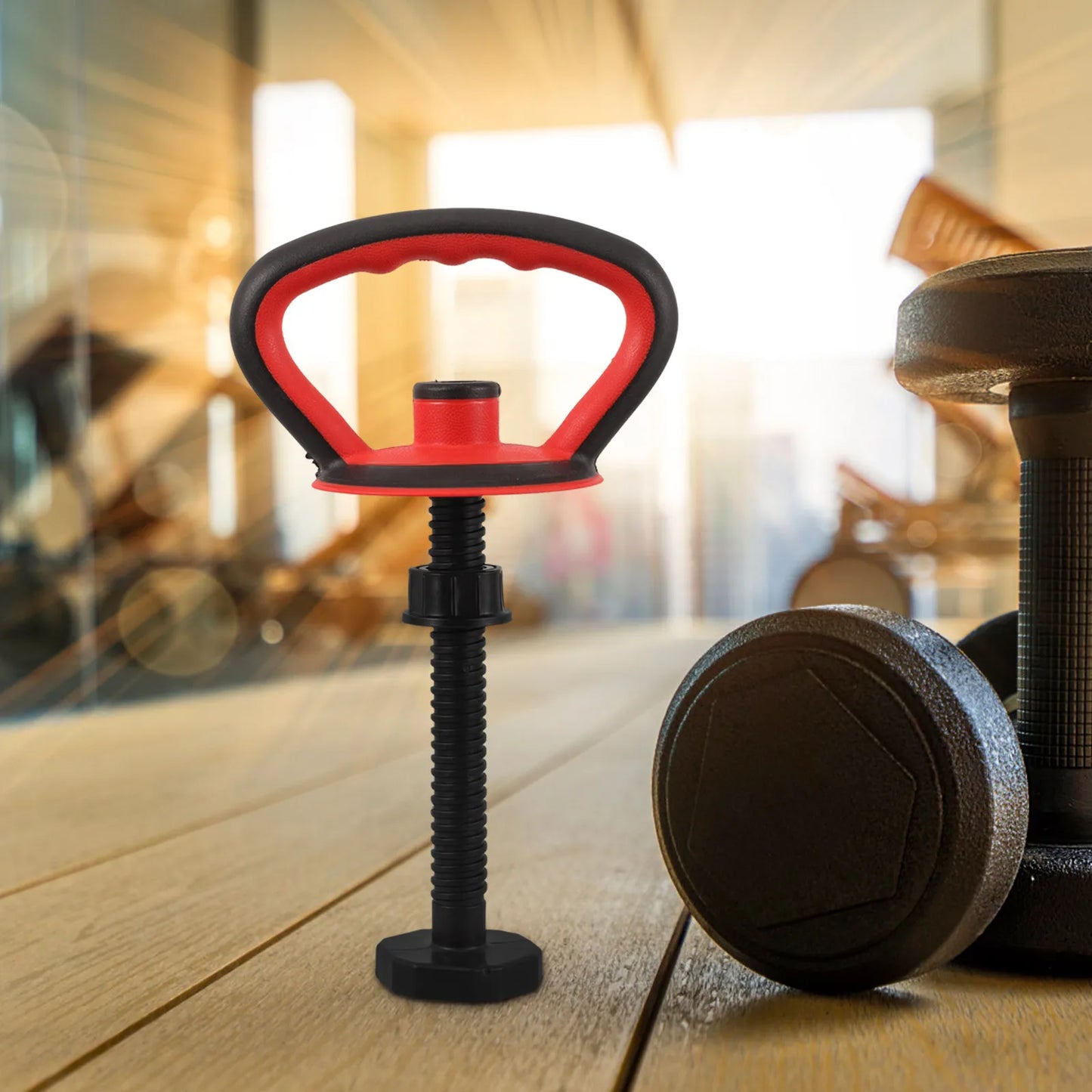Adjustable kettlebell handle that converts dumbbells into kettlebells for flexible workouts.