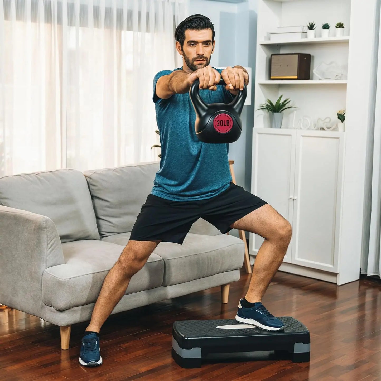 Ergonomic kettlebell set with wide handles, total weight 20 LB