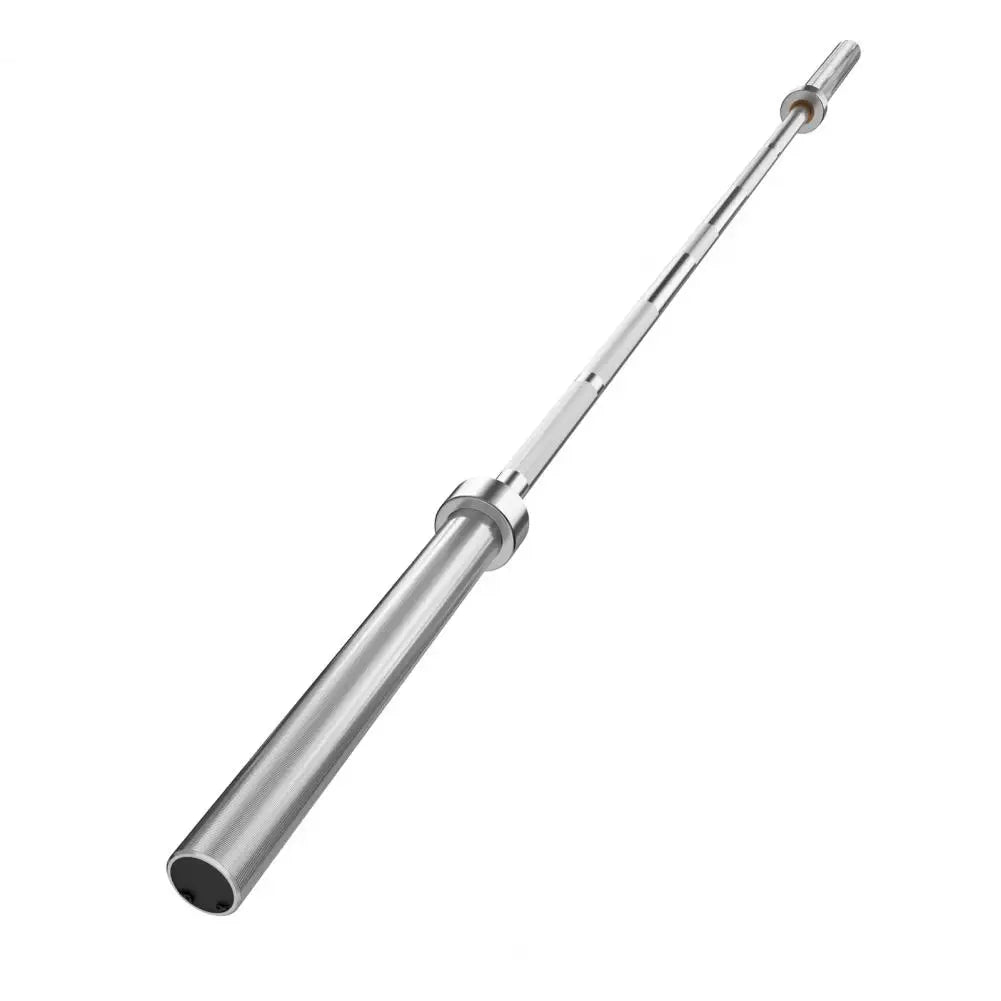 Steel barbell for competitive lifting, 220cm long for advanced workouts.