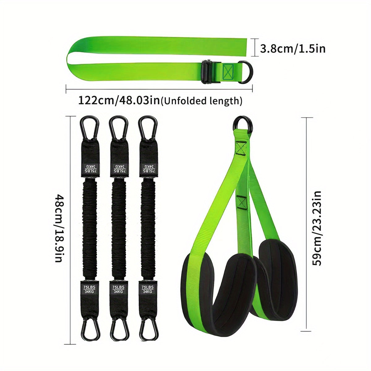 Durable green resistance bands designed for assisted pull-ups, 215 lbs support