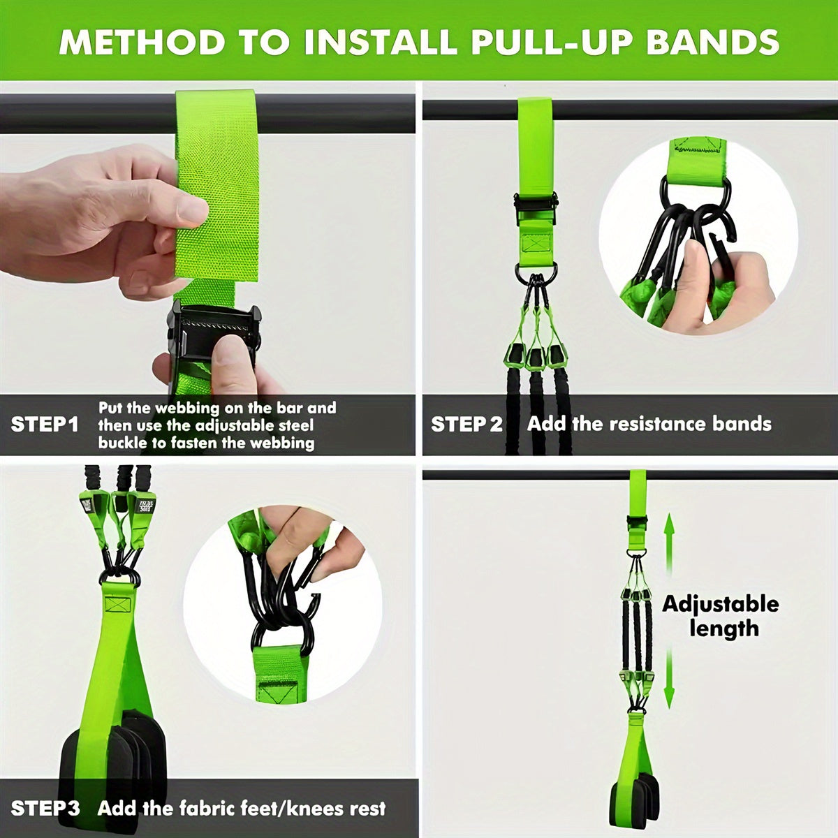 215-pound green pull-up bands ideal for strength and bodyweight exercises.