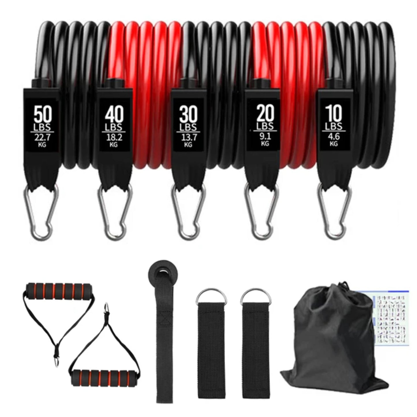 Full-body training resistance tube set for yoga and fitness, up to 150lbs