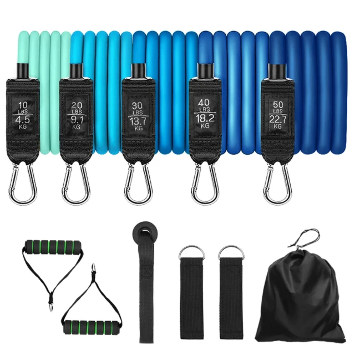 150lbs resistance tube band set for home workouts, yoga, and strength exercises.