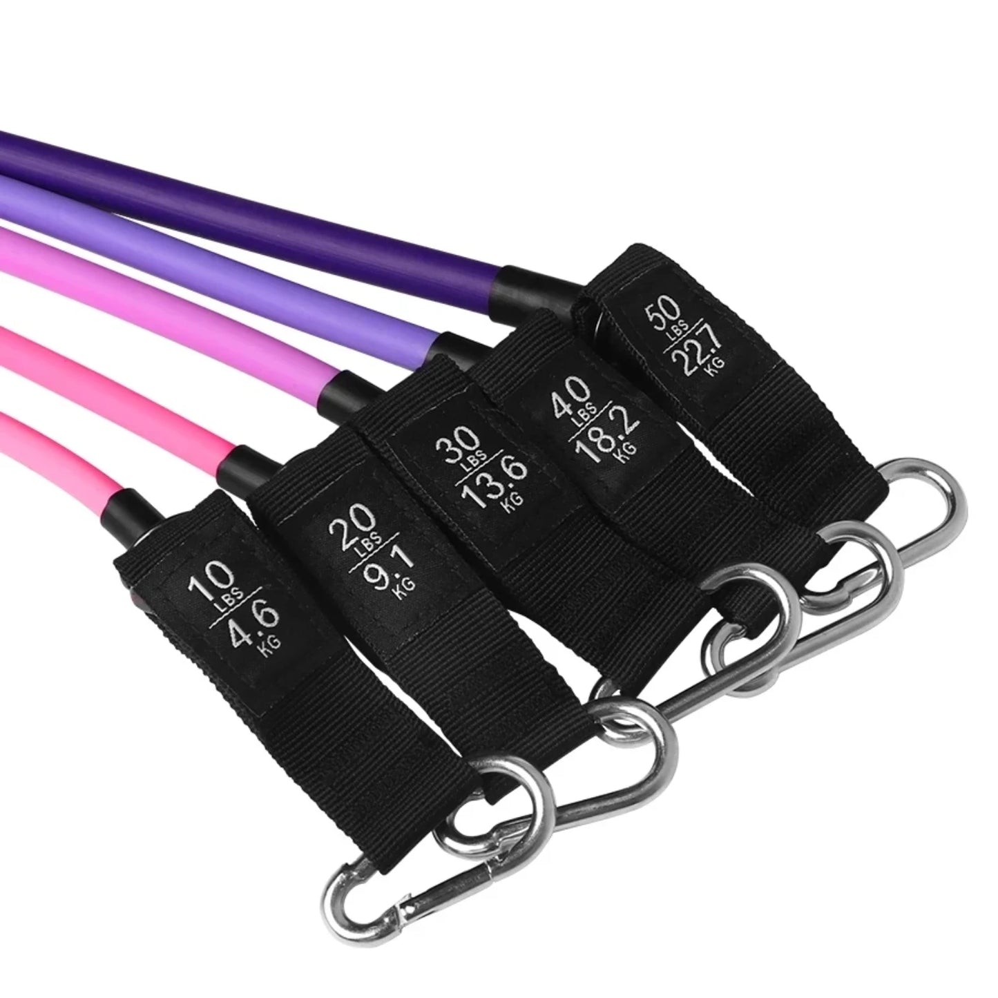 Complete yoga resistance band set with tubes offering 150lbs of resistance