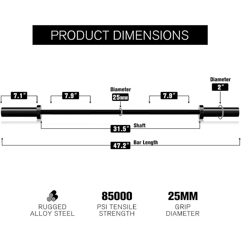 Compact 4ft barbell with 85lb weights, built for outdoor fitness sessions.