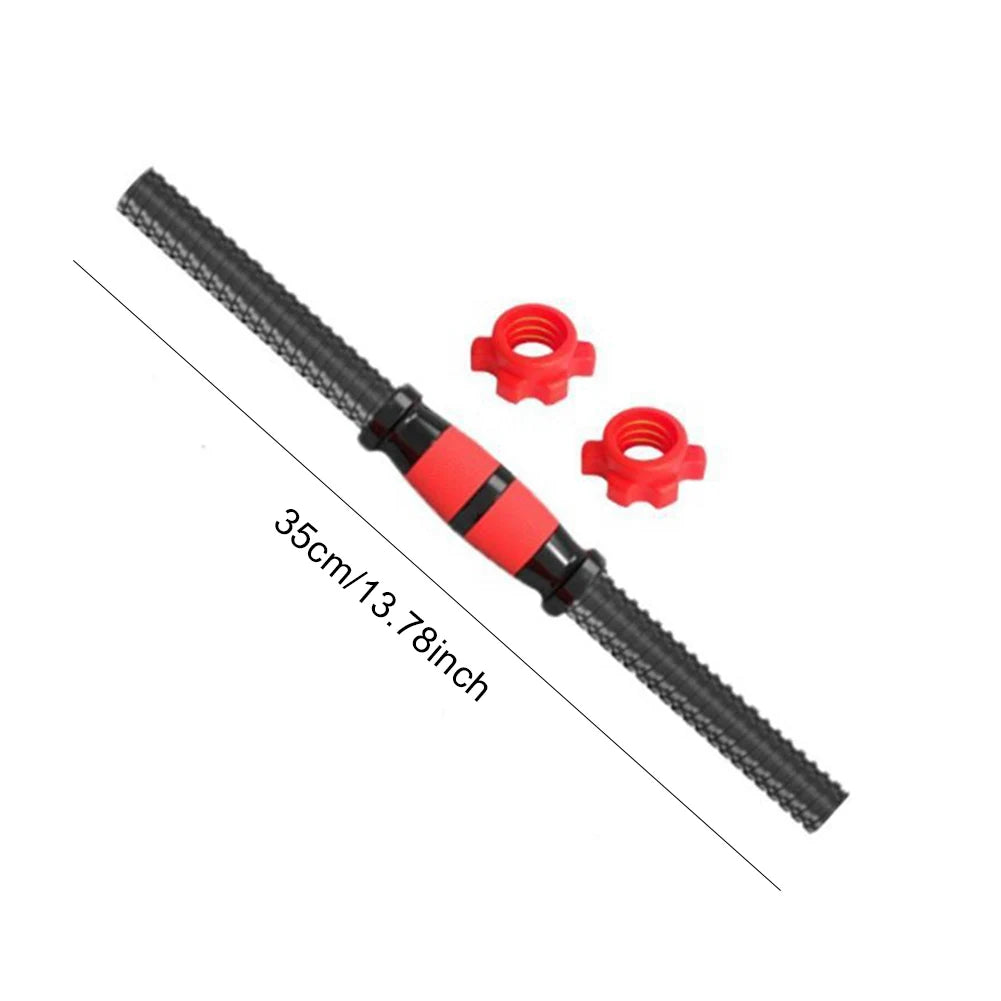 Pair of dumbbell rods with non-slip grip handles for secure weightlifting.