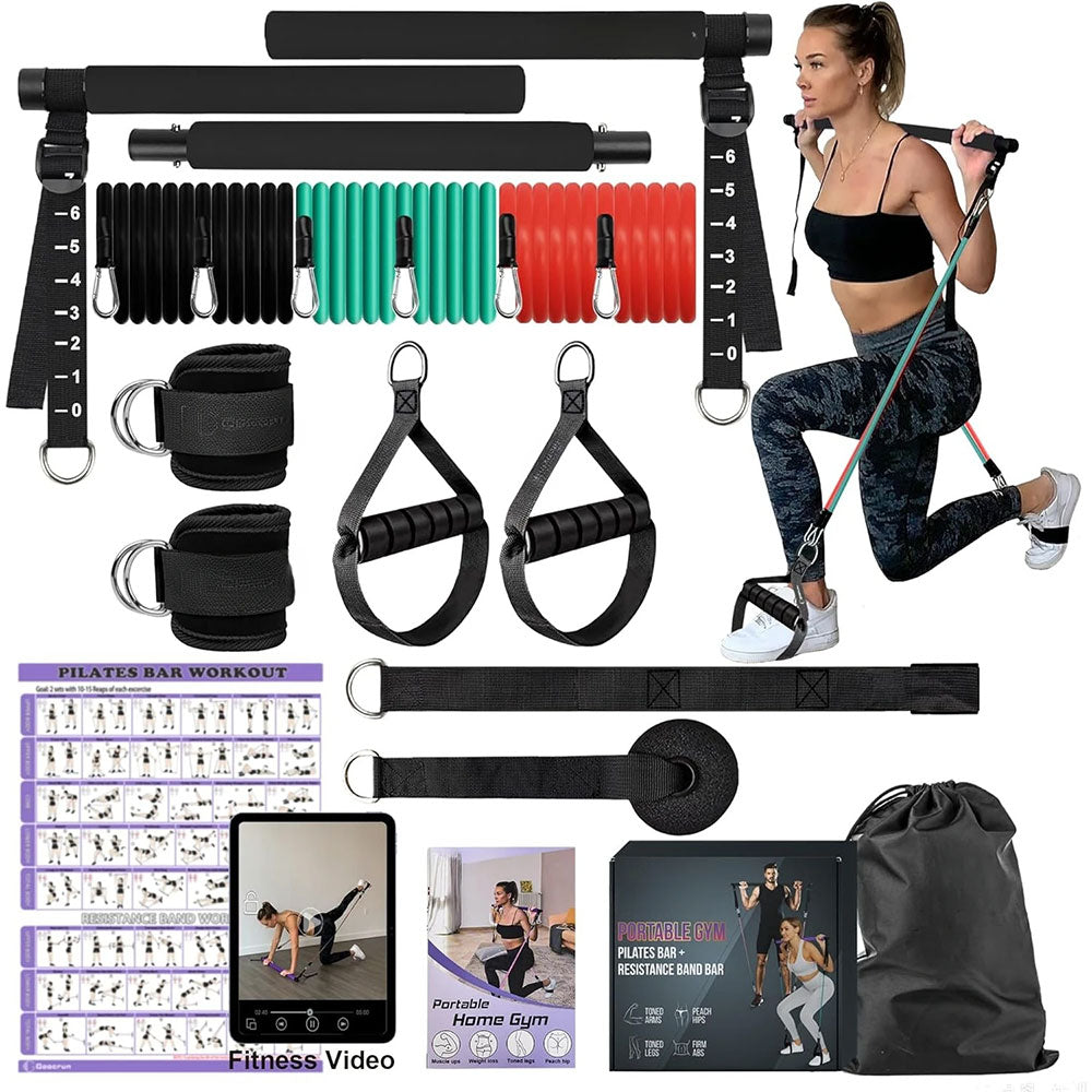Portable Pilates Bar Kit with Resistance Bands - Multifunctional Home Gym