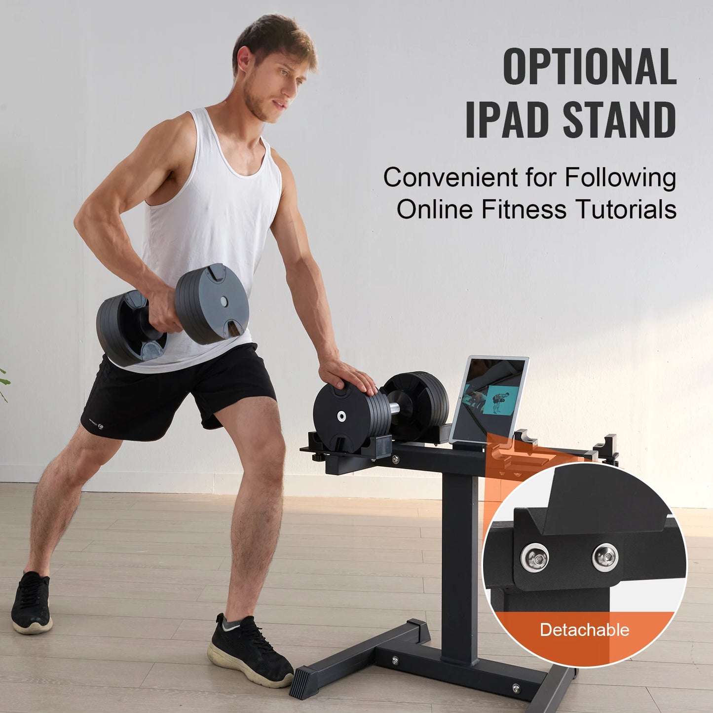 Dumbbell stand with adjustable height and strong 300-pound weight support