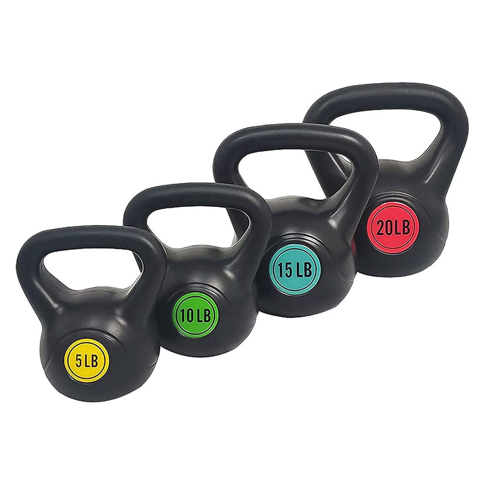 Wide grip kettlebell weight set totaling 50 lbs for strength workouts