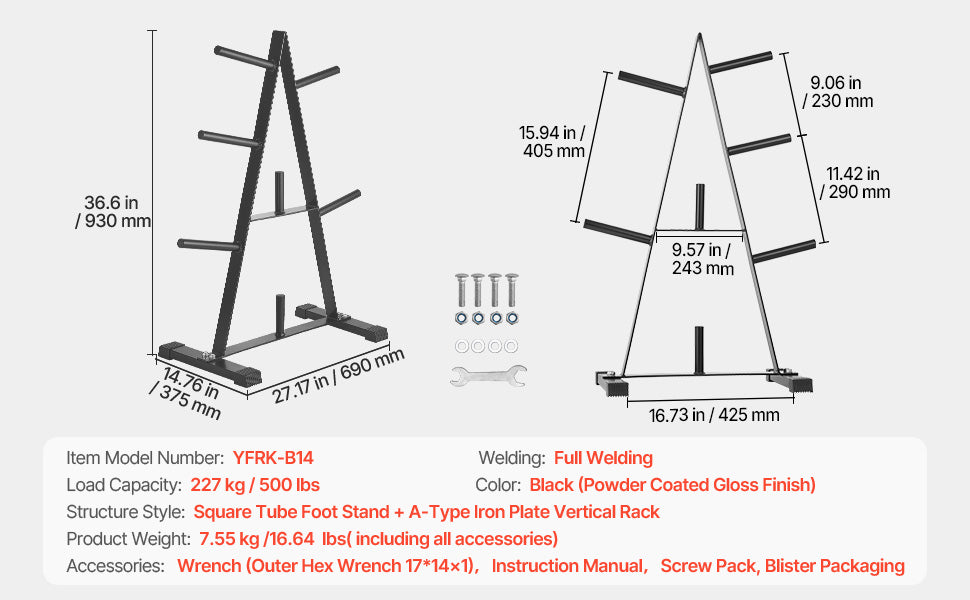 Durable storage rack for 1-inch weight plates