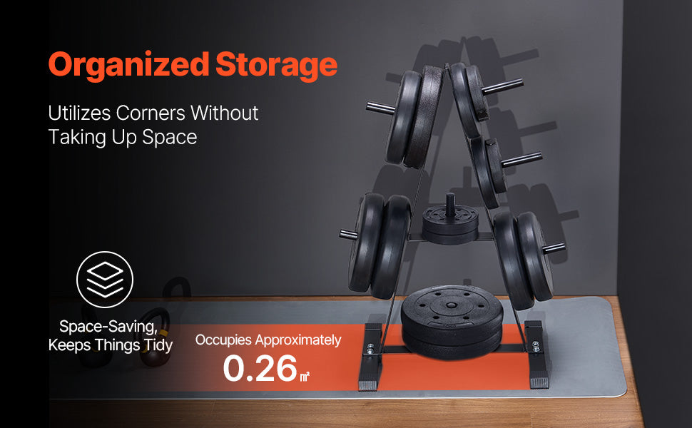 Durable storage rack for 1-inch weight plates with a 500 lbs load capacity.