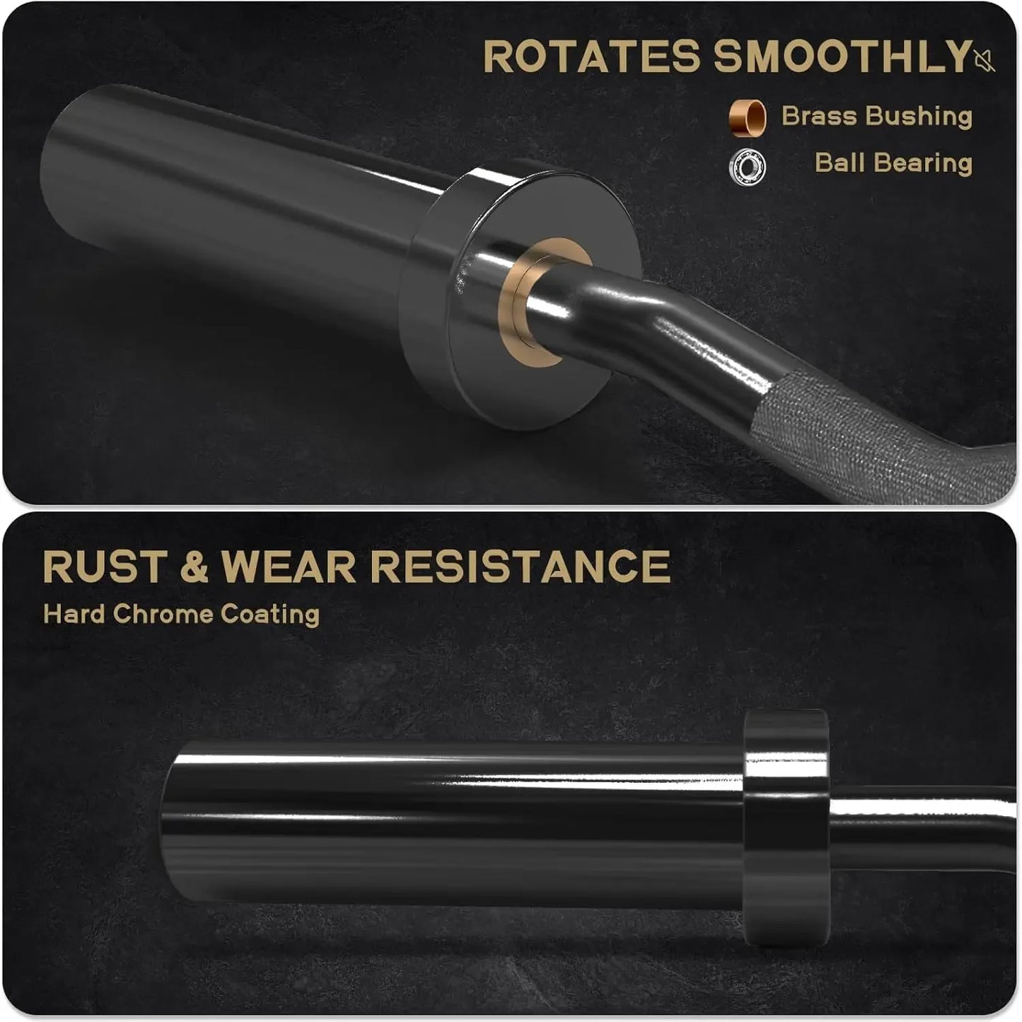 barbell bar rotates smoothly rust and wear resistance
