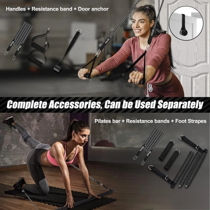 Versatile Pilates bar kit with resistance bands for yoga, stretching, and strength training