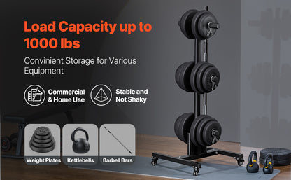 Sturdy moveable barbell rack with 1000 lbs load limit for organized home gym storage