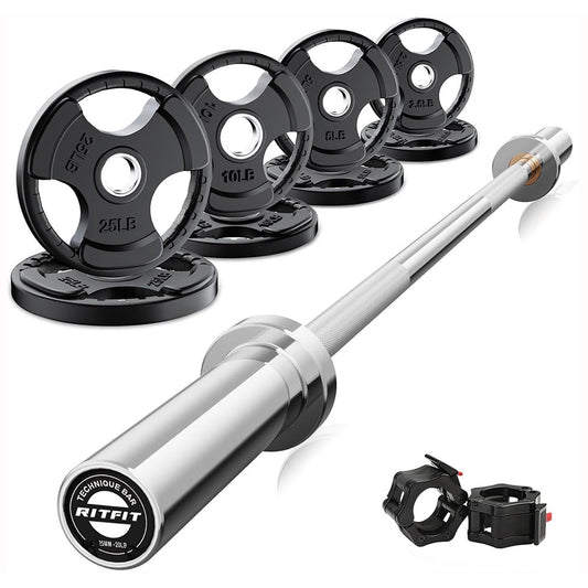 4ft Upgraded Outdoor Barbell With 85lb Weight Plates