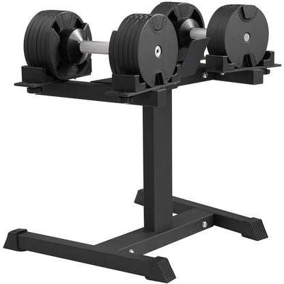 Adjustable dumbbell stand with 300 lbs capacity for organized weight storage.