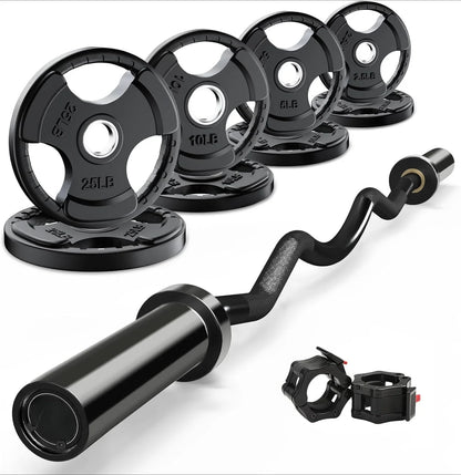 Barbell and weight kit combo with 85 pounds for beginner and advanced lifters.