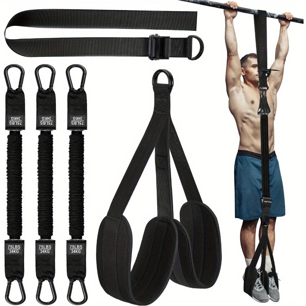 Heavy-duty black pull-up assist bands set with 215 lbs resistance for strength training