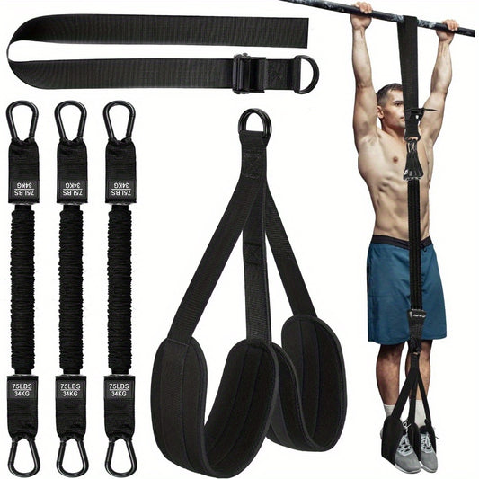 Heavy-duty black pull-up assist bands set with 215 lbs resistance for strength training