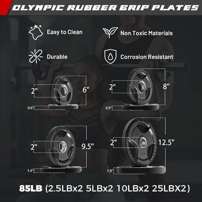Upgraded outdoor barbell set with strong 4ft bar and 85 lbs of total weight.