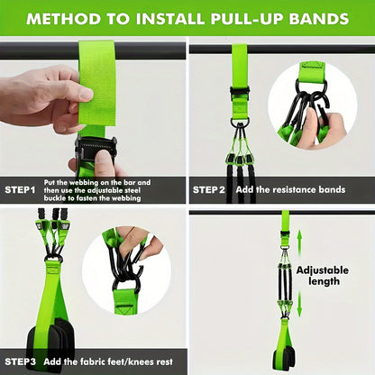 215-pound green pull-up bands ideal for strength and bodyweight exercises.