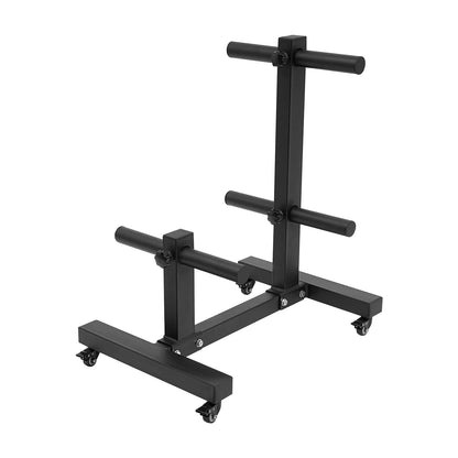 Mobile weight plate rack for Olympic plates, holds 1102.3 lbs total.