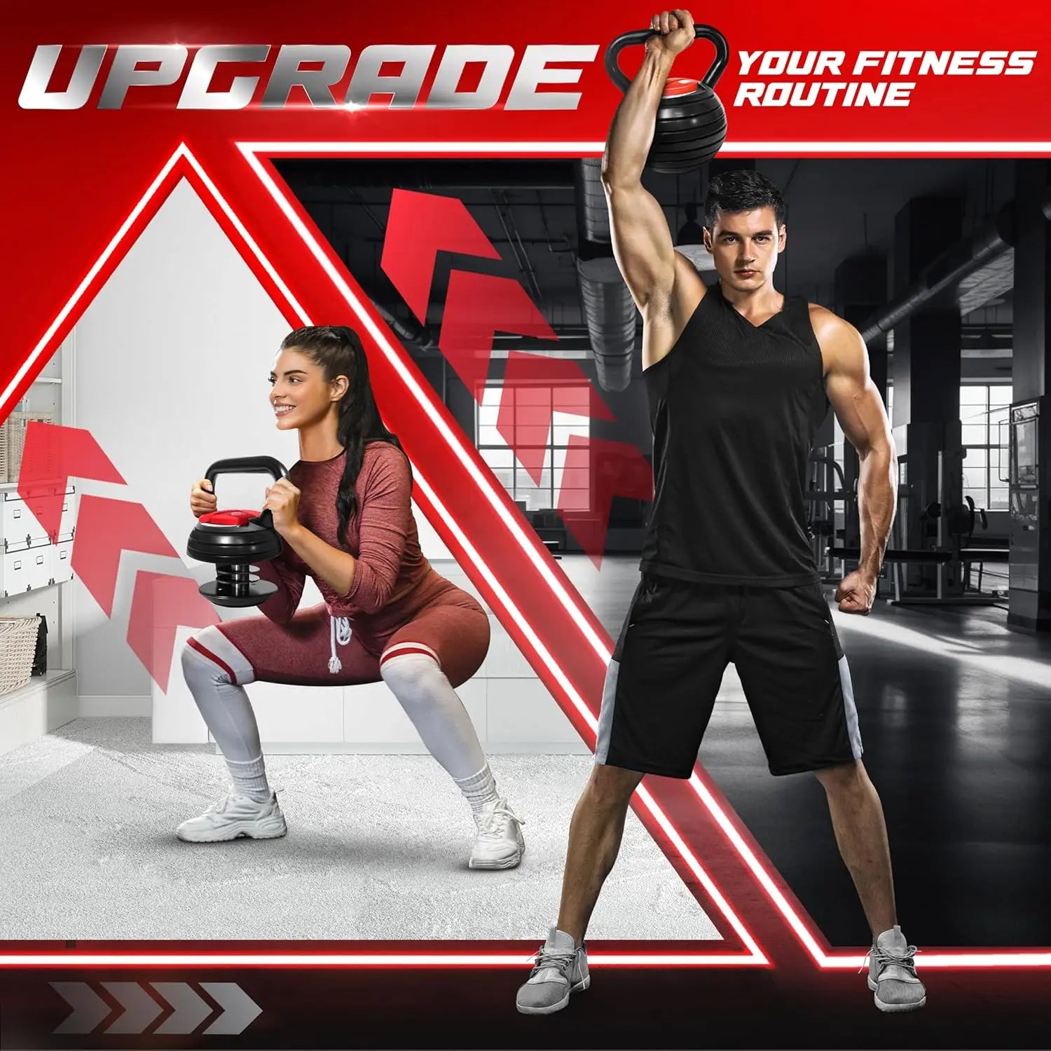 Space-saving 40lbs adjustable kettlebell set for home or gym workouts