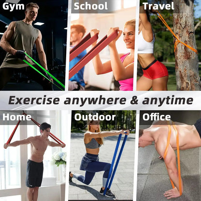 Adjustable resistance band kit with varying levels from 5 to 125 lbs