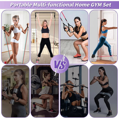 Home gym Pilates kit includes resistance bands and a portable workout bar