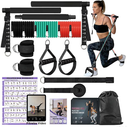 Portable Pilates Bar Kit with Resistance Bands  - Multifunctional Home Gym