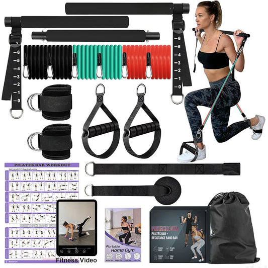 Portable Pilates Bar Kit with Resistance Bands  - Multifunctional Home Gym
