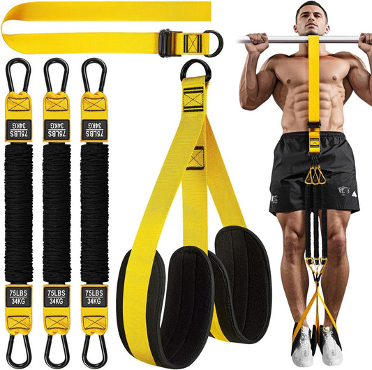 Yellow pull-up assist band set with 215 pounds resistance for strength support