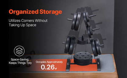 Durable storage rack for 1-inch weight plates with a 500 lbs load capacity.